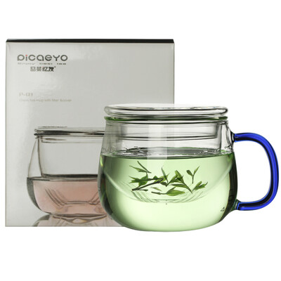 

【Jingdong Supermarket】 Tea Tea Friends Cup Glass Cup Water Cup Tea Cup Tea Cup Separate Cup Office Heat-resistant Glass Tea Cup p-03 Fun (Blue
