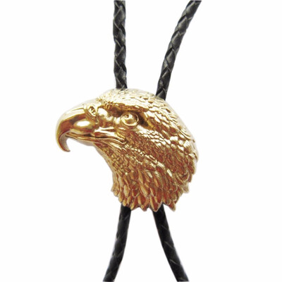 

Original Bright Gold Plated Eagle Head Bolo Tie Wedding Leather Necklace