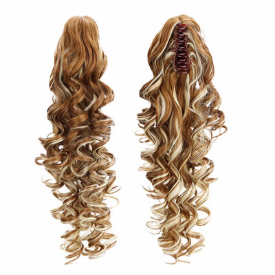 

18" Curly Synthetic Ponytail Wig Hair Extensions Claw On Hairpiece Long Deep Wave Clip In Ponytail Hair Extension Heat Resistant