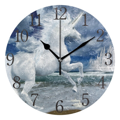 

Wall Clock Unicorn And Castle Round Wall Clock Arabic Numerals Design