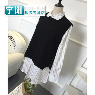 

2017 early autumn new hair vest sets large size womens Korean version of loose fine wool hooded vest plus shirt