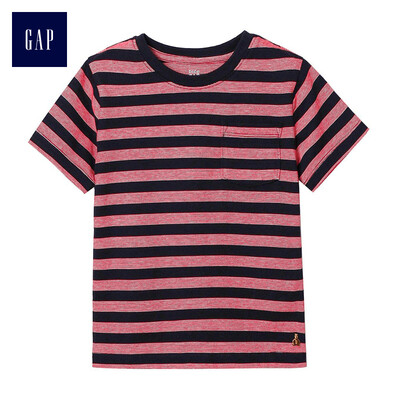 

GAP flagship store Brenner bear embroidery comfortable cotton striped pocket short sleeve basic t-shirt 249899 positive red 90cm 18-24 months