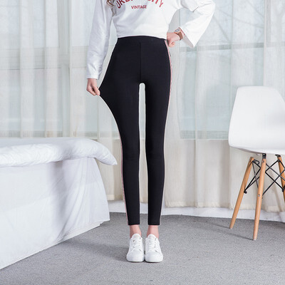 

women pencil pants cotton leggings spring elastic side stripe pencil pant