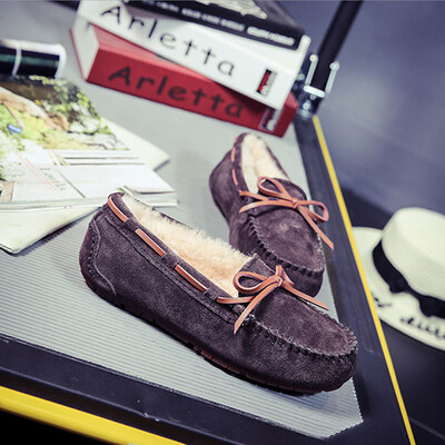 

Genuine Leather winter women loafers Wool inside flat suede shoes woman flats