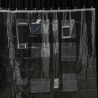 

Multi-functional Phone Tablet Holder Clear Shower Curtain with Pockets for Touchscreen Devices for Bathroom