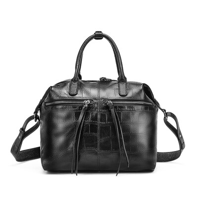 

Realer Brand Genuine Leather Women Tote With Three Zipper Silt Pockets Full Grain Cow Leather Stone Pattern Ladies Shoulder Bag