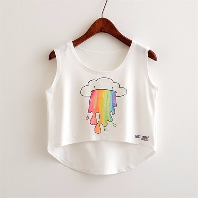 

Women Crop Top Sleeveless Print Summer Casual Top Women Short t-shirt Vest Tank Tops