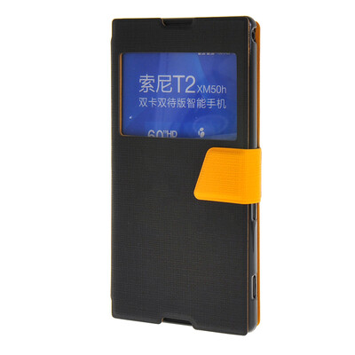 

MOONCASE Xperia T2 , Slim Window Design Leather Side Flip Bracket ЧЕХОЛ ДЛЯ Sony Xperia T2 Black Yellow