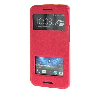 

MOONCASE Side Flip Hard board Slim Leather Bracket Window чехол для Cover HTC One M7 ярко розовый
