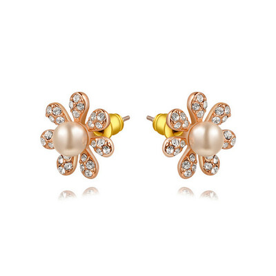 

Yoursfs® 18K Rose Gold Plated Pink Pearl Flower Earring Women Fashion Ear Pin Jewelry
