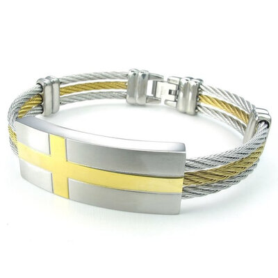 

Hpolw Mens Stainless Steel Wire Bracelet Cross Cuff Bangle Gold Silver