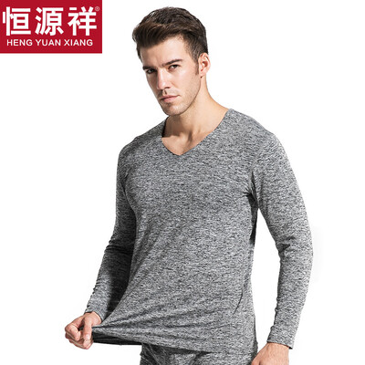 

Hengyuanxiang Qiuyi Qiuku men&women thin section base underwear V-neck couple thin section thermal underwear comfortable base cotton sweater pants suit male flower gray 175 XL