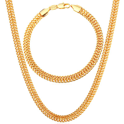 

18K Gold Plated Ethiopian Jewelry Set Wholesale New Trendy Wide Gold Chain Bracelet Necklace Set For Men Jewelry Party