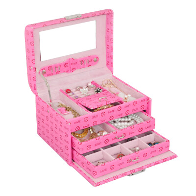 

Ravi European Grand Princess Cattle Stripe Pink Jewelery Box With Latch With Mirror Jewelry Box