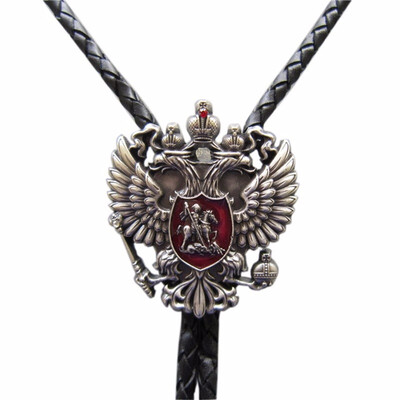 

Vintage Silver Plated Russian Empire Eagle Bolo Tie Leather Necklace