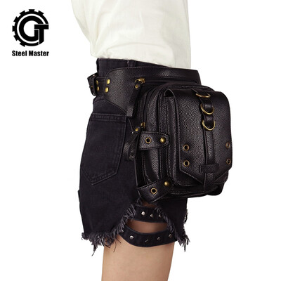 

steel master Gothic Waist Bag Packs Steampunk Thigh Hip Holster Waist Packs Retro Leather Travel Bags