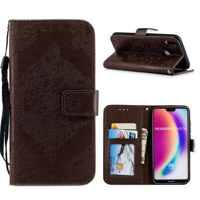 

MOONCASE Huawei P20 Lite Blue&White Porcelain Embossed Leather Case - Brown