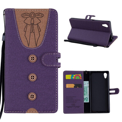 

MOONCASE Sony Xperia XA1 stitching embossed womens leather case - purple