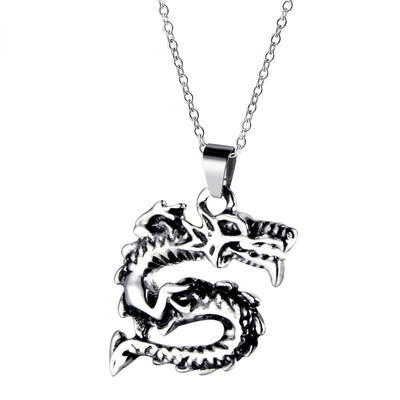 

Zodiac Dragon Creative Stainless steel Pendant Fashion Retro Amulet mens Necklace - 24 inch