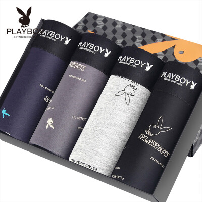 

PLAYBOY Mens Ice Silk Loose Underwear Waistline Breathable U-convex Boxer Shorts Gift Boxes Multicolor  4pcs