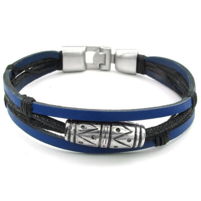 

Hpolw Mens Womens Leather Rope Bracelet Tribal Braided Cuff Bangle Black Blue Silver