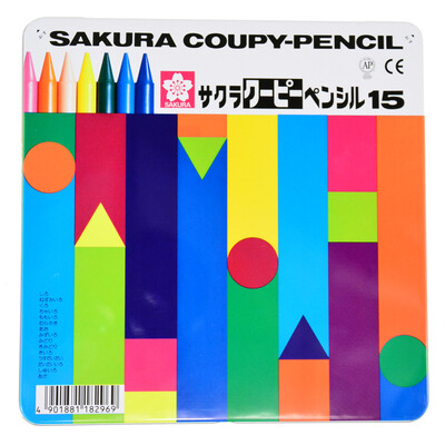 

Cherry Sakura 15 color plastic crayon color pencil suit FY-15 tin Japanese imports