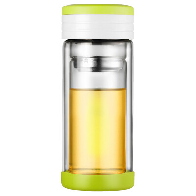 

【Jingdong supermarket】 green beads lvzhu 300ml creative double-layer tropical tea filter transparent office straight glass B652 red and black