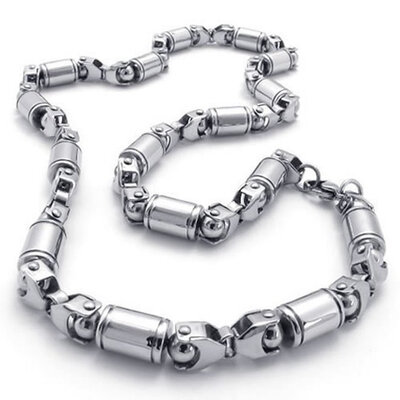 

Hpolw New Popular Vintage Jewelry Brand Stainless Steel Sterling Silver Geometrical Round Bullet Mens Lobster Clasps Necklace