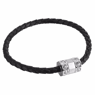 

Black Braided Leather Rope Bracelet Magnetic Stone Beads Charm 83"