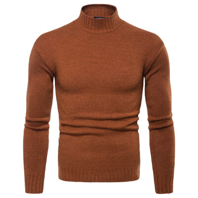 

AOWOFS Europe code new foreign trade mens high lapel Slim bottoming shirt solid color knitted sweater YM007