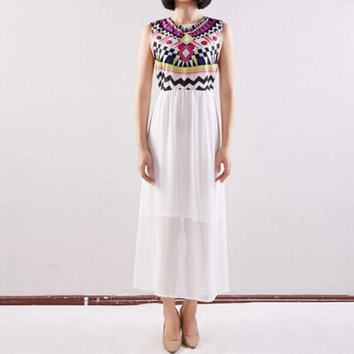 

Lovaru ™SUMMER DRESSES women dress Casual Pleated Print Sleeveless O-Neck Broadcloth Floor-Length