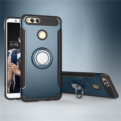 

Fecoprior Back Cover For Huawei Honor 7X Honor7X Case Car Holder Stand Hard PC Silicon Ring Suction Bracket Celulars