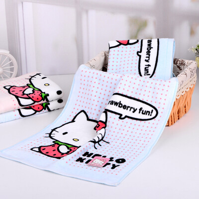 

Matt полотенца текстильного Hello Kitty Hello Kitty Клубничной любовь мультфильм печать хлопок махровых полотенца синего 92g / Статья 34 * 76см