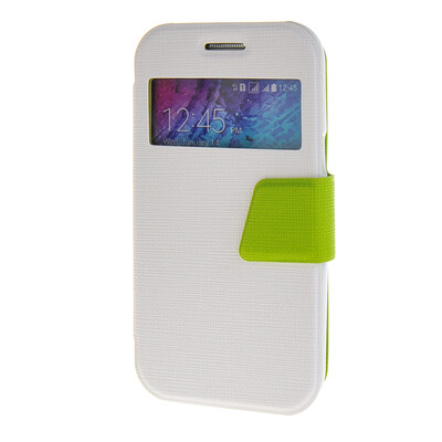 

MOONCASE Galaxy J1 , Slim Window Design Leather Side Flip Bracket Case Cover for Samsung Galaxy J1 White Green