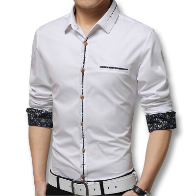 

Men Dress Shirts New Spring 2016 Men Long Sleeved Dress Shirts Cotton Casual Printed Shirts 5 Colors Fashion Shirts Plus 5XL