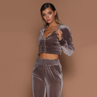 

Fashion long-sleeved Hoodies suit female autumn&winter new warm gold velvet zipper two-piece set sports trousers pencil pant