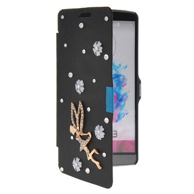 

MOONCASE Bling Rhinestone Crystal Ultre Slim Leather Side Flip Wallet Shell Back ЧЕХОЛ ДЛЯ LG G3 Black