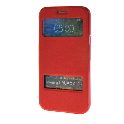 

MOONCASE Two window Leather Wallet Flip Stand Pouch чехол для Samsung Galaxy E7 Red 01