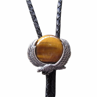 

Vintage Fly Eagle W Tiger Eyes Stone Wedding Bolo Tie Leather Necklace US Stock