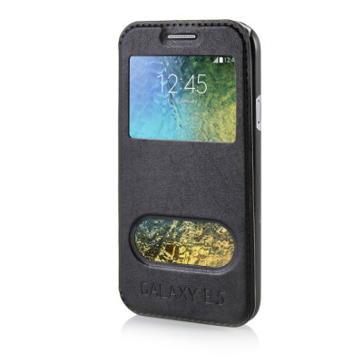 

MOONCASE View Window High grade Leather Side Flip Pouch Stand Shell Back ЧЕХОЛ ДЛЯ Samsung Galaxy E5 / E500 Black