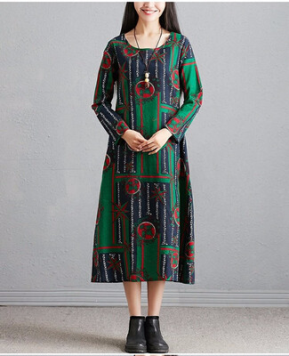 

autumn 2018 new printed cotton linen dress long&medium long slim thin