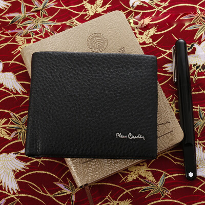 

Pierre cardin mens cross-wallet fashion business leather short paragraph clip mens wallet gift box black JEA81A