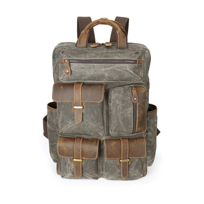

Large Capacity Travel Shoulder Bag Men Canvas&Crazy Horse Leather Vintage Laptop Backpack Waterproof Military Mens Bags