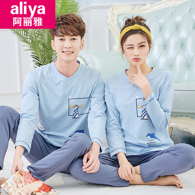 

Aria pajamas women autumn cotton long-sleeved couple pajamas men autumn cotton student ladies home service female autumn suit ALY20022-16 female lake blue lighthouse