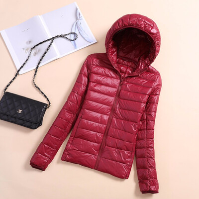 

Light thin Down Jackets Women style with Cap short size accounts Large code Womans coat Repair the body Keep warm
