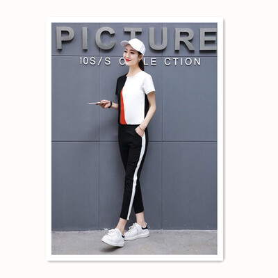 

Contrast Summer Sports & Leisure Set Two-piece Short Sleeve Pants
