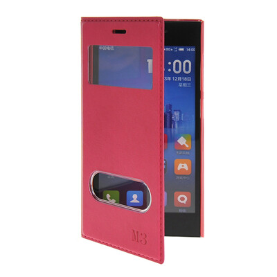 

MOONCASE View Window Leather Side Flip Pouch Stand Shell Back Case Cover for XiaoMi Rice MI 3 M3 Hot pink