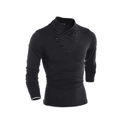 

Mens Fashion Turn-Down Collar Slim Fit Long Sleeve Sloid Color Casual T Shirt