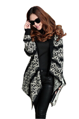 

Women Geometric Boho Wrap Cape Cardigan Sweater Knit Loose Irregular Coat