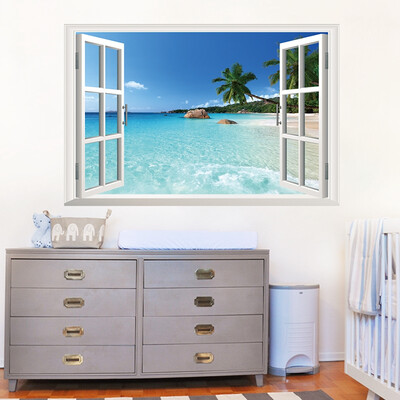 

mymei Decals Wall Sticker Decor Beach Sea Window Scenery 90CM60CM Mural